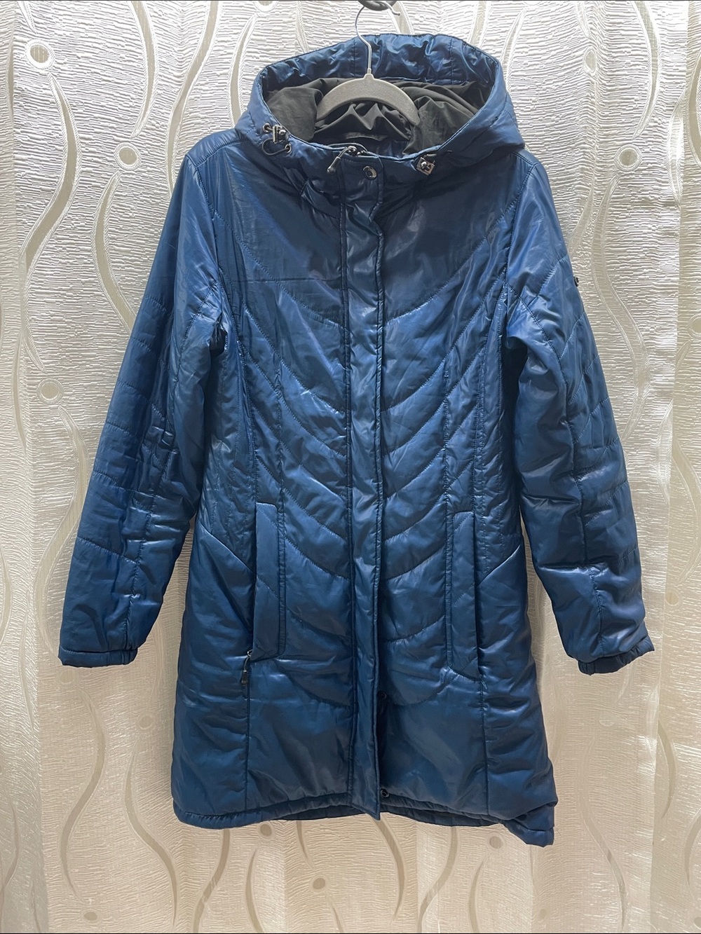 Women's Hooded Quilted Long Puffer Coat - Blue